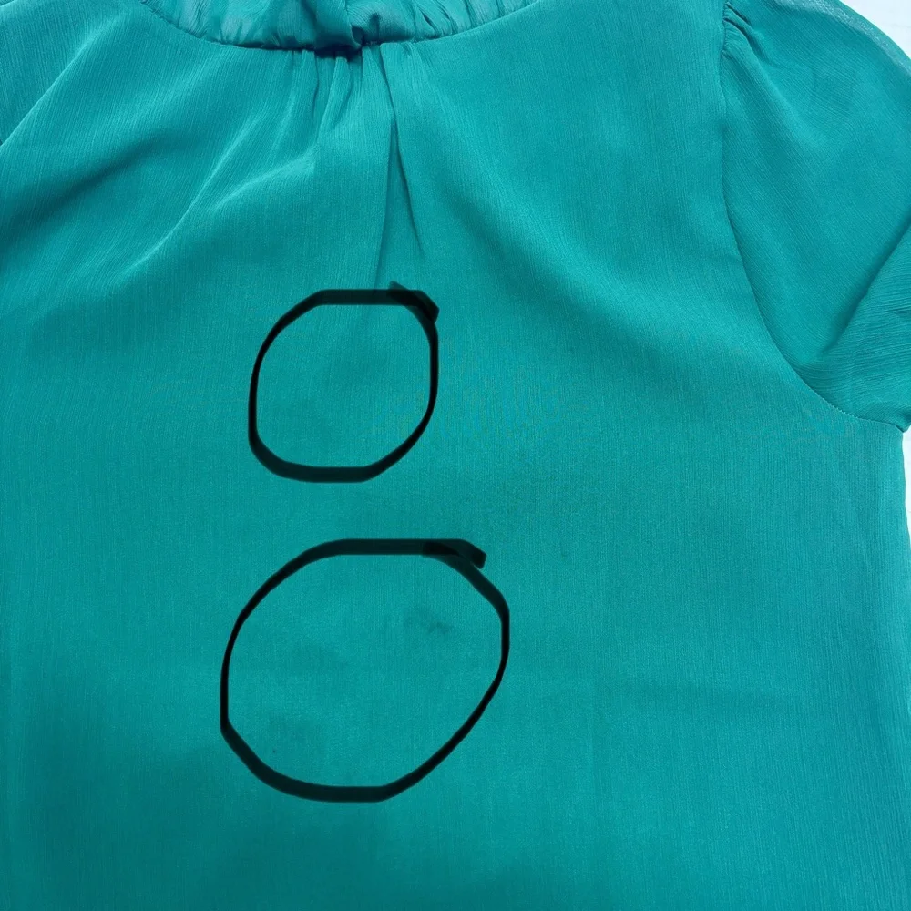 J Crew Chiffon Ruffle Neck 3/4 Sleeves Green Top Sz XS